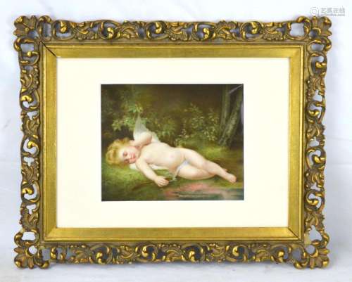 K.P.M Framed Porcelain Plaque of Sleeping Cupid