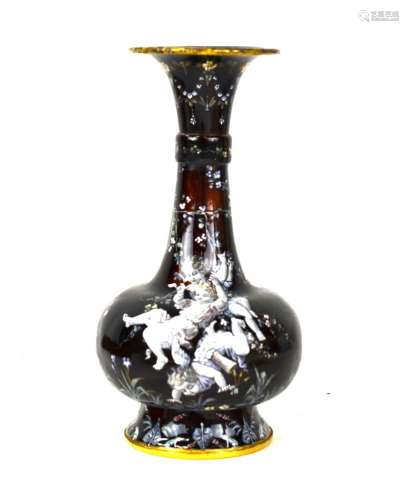 Fine Limoges Vase w Enamel Cupid