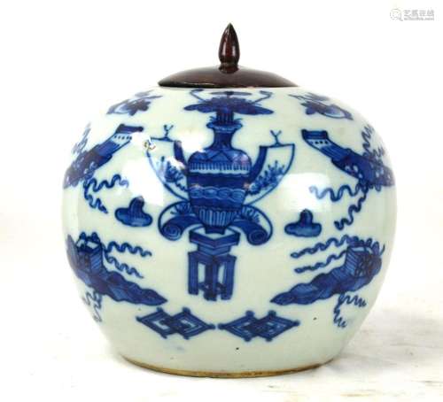 Chinese Blue & Celadon Covered Jar