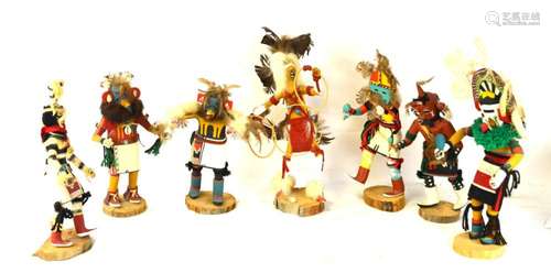 Vintage 7 Native America Hopi Kachinas Dolls w All Artist Si...