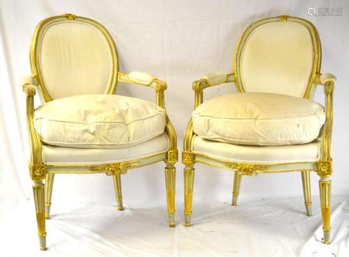 Pr Antique Louis XVI Giltwood Armchairs