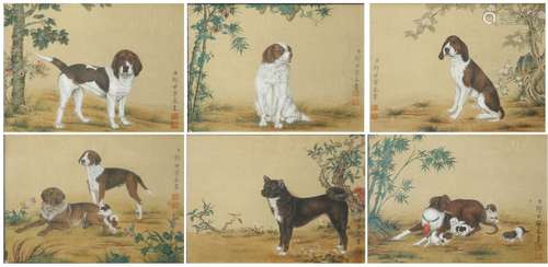 清/郎世寧 名犬圖六幀