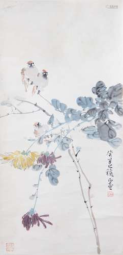 陳子莊 花鳥 紙本設色（原裝裱）