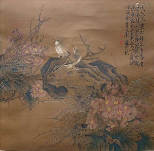 耿玉軒 花鳥仿古 絹本