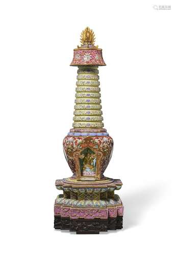 A RARE CHINESE FAMILLE ROSE PORCELAIN STUPA QING DYNASTY, JI...