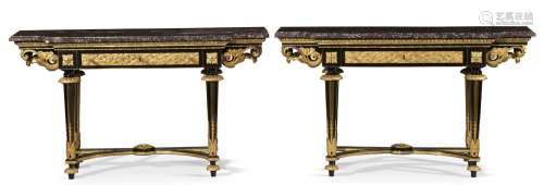 A PAIR OF LATE LOUIS XV ORMOLU-MOUNTED EBONY CONSOLE TABLES ...