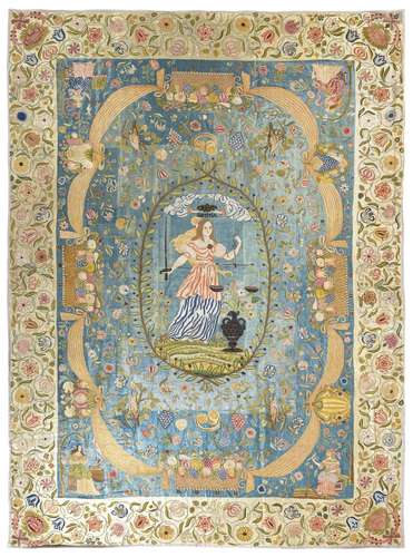 A CHARLES II SILK 'TABLE CARPET' ENGLAND, DATED 1661