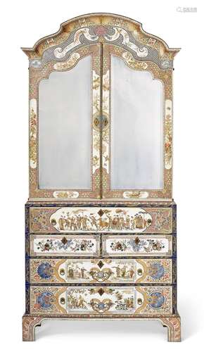 A GERMAN WHITE-JAPANNED, POLYCHROME AND GILT-DECORATED SECRE...