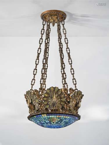 TIFFANY STUDIOS 'PEACOCK' CHANDELIER FROM ANITA BALDWIN'S RE...