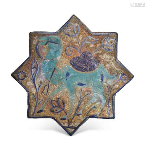 A KASHAN LUSTRE, TURQU OISE AND COBALT-BLUE STAR TILE IRAN, ...