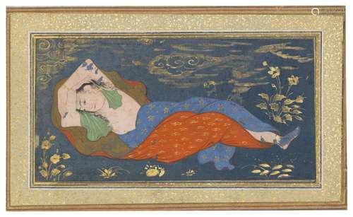 A RECLINING BEAUTY SAFAVID IRAN, FIRST HALF 17TH CENTURY