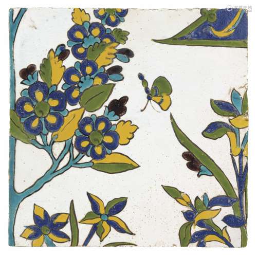 A SAFAVID CUERDA SECA POTTERY TILE IRAN, 17TH CENTURY