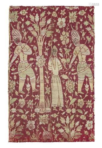 A SAFAVID SILK LAMPAS PANEL IRAN, SECOND HALF 16TH CENTURY