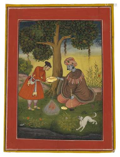 A YOGI IS OFFERED A GIFT MUGHAL STYLE, PERHAPS AT BIKANER, R...