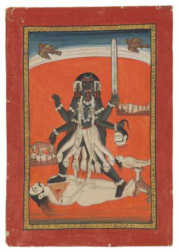 KALI THE DESTROYER MANDI, NORTH INDIA, LATE 18TH CENTURY