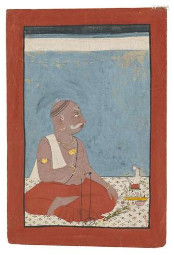 RAJA SIDH SEN OF MANDI (R. 1684-1727) PERFORMING PUJA MANDI,...