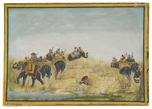 NAWAB ASAF AL-DAWLA AND HIS ENTOURAGE ON ELEPHANTS HUNT A TI...