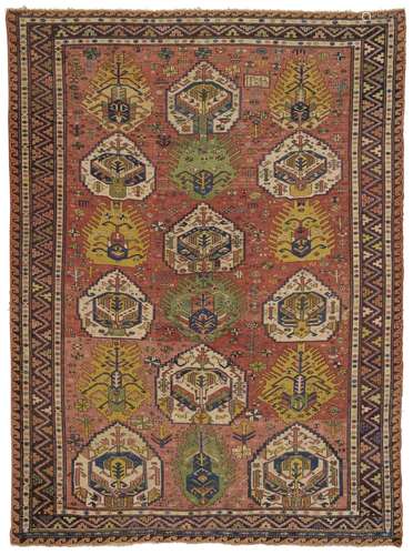 A 'BLOSSOM AND PALMETTE' SOUMAC CARPET EAST CAUCASUS, DATED ...