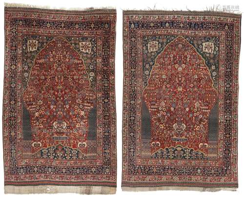 A NEAR PAIR OF QASHQAI MILLEFLEURS PRAYER RUGS SOUTH PERSIA,...