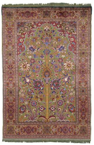 A SILK AND METAL-THREAD SOUF KASHAN PRAYER RUG CENTRAL PERSI...