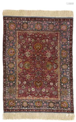 A SMALL SILK AND METAL-THREAD KOUM KAPI RUG ISTANBUL, WEST A...