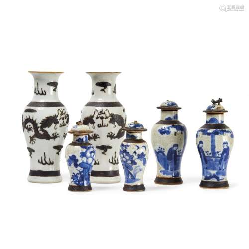 Three pairs of baluster vases