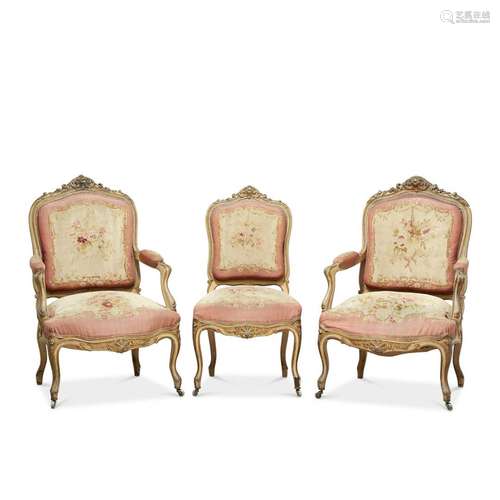 Group of two armchairs and a chair  18th Century