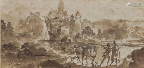 Figures in a landscape with ruins