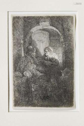 A Hurdy-Gurdy player followed by children at the door of a h...
