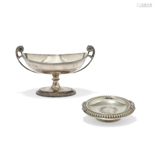 Silver sauce boat and small tazza  Italy, 20th Century