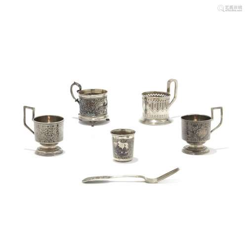 Group of five silver glasses