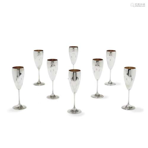 Group of eight champagne flûtes  20th Century