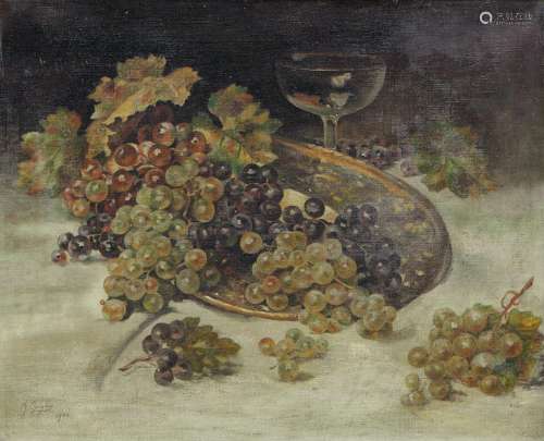 Still life with grapes and champagne coupe