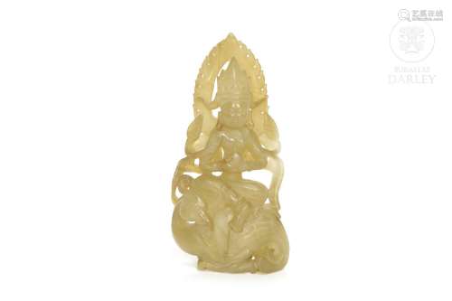 Carved jade "Guanyin with phoenix", 20th century