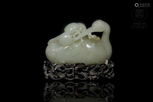 Carved jade figure "Crane", Qing dynasty