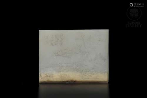 Jade plaque with landscape and poem, Qing dynasty