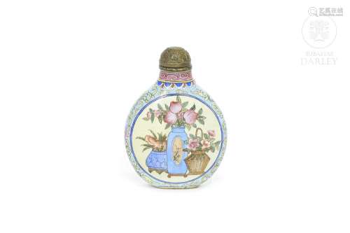 A bronze enameled snuff bottle, Canton, Qianlong mark