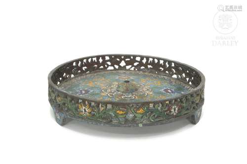 Enameled bronze tripod vessel, 20th century