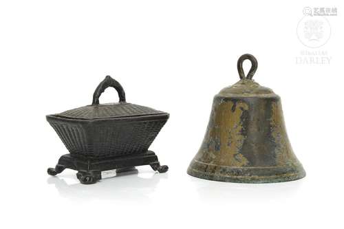 Bronze bell and iron box, 19th - 20th century