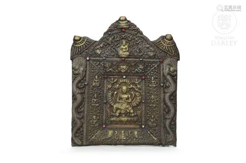 Large Nepalese altar with inlaid stones, 19th - 20th century