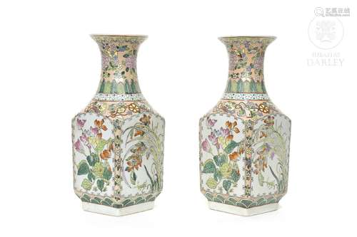 Pair of enameled vases, 20th century