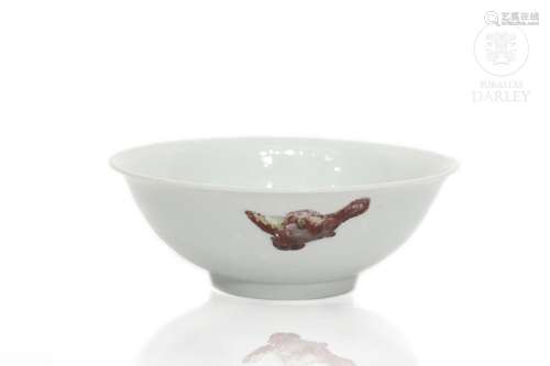 Porcelain bowl with red-glazed fish, 20th century