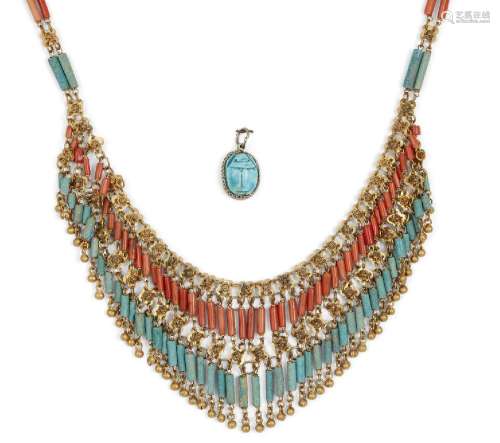 A modern re-strung tiered necklace, composed of a lower tier...