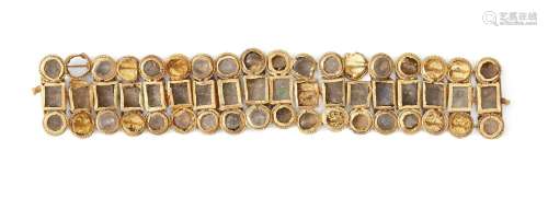 A Roman glass inlaid gold bracelet, formed of connecting ele...