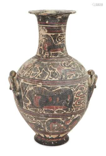 A Corinthian style amphora with bulbous body, double looped ...