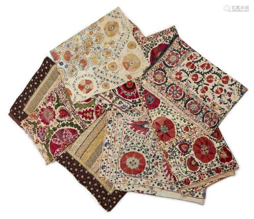 A group of 8 embroidered Susani panels, Central Asia, late 1...