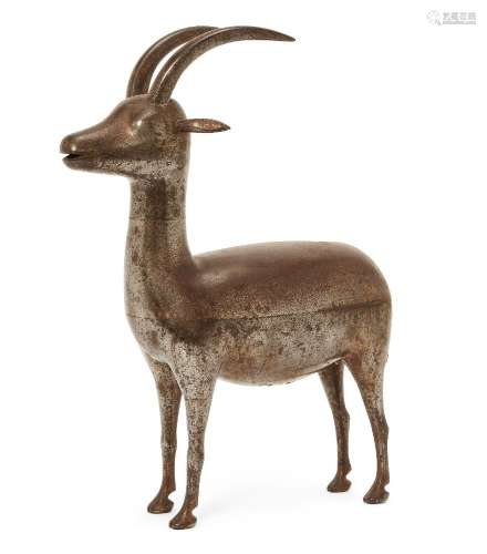 A Qajar gold and silver-damascened steel Ibex, Persia, 19th ...