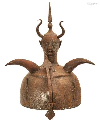 A Qajar steel Khula khud helmet with double demon head, Pers...