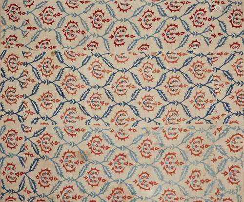 A silk embroidered linen textile panel, Provincial Ottoman T...