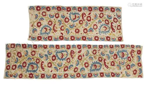 Two Epirus silk embroidered linen textile borders, Yannina, ...